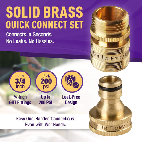 Easy Connect Garden Hose Quick Connect Fittings 3/4 Inch GHT Solid Brass Leak Proof Heavy Duty Up To 200 PSI close-up view