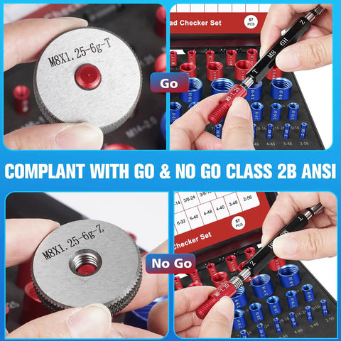 57Pcs Thread Checker Kit With 33 Standard And 24 Metric Sizes, Detachable Thread Gauge kit in use checking threads.