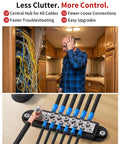 12V 150A Power Distribution Block Bus Bar With 1/4 Inch Stud Terminal installed in cluttered wiring environment.