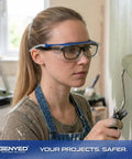 Chill Safety Glasses That Slide Smooth Over Prescription Frames Ansi Certified Anti Fog Scratch Proof Lenses worn by woman painting.
