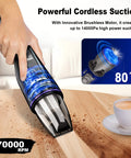 Ultra Lightweight Cordless Handheld Vacuum For Car And Home, 14000Pa Suction, Brushless Motor, cleaning coffee spill on table