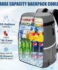 Leak Proof Insulated Backpack Cooler For Men And Women 36 Can Soft Cooler Backpack filled with drinks and fruits, gray
