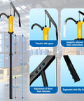 Front view of TALFIT yellow reinforced-PP lever-action drum pump with black handle and hose for 5–55 gallon drums.