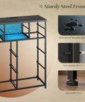 Close-up of Modern Black Dresser For Bedroom With Built In Charging Station And Bright Led Lights Ten Drawer Storage Cabinet features.