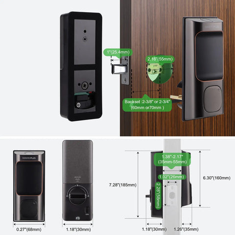 Keyless Entry Door Lock No Key Fumbles With Fingerprint And Keypad Bluetooth Smart Deadbolt dimensions and installation details
