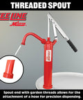Top Shelf Heavy Duty Lever Drum Pump For Smooth Oil And Fuel Transfer with threaded spout for hose attachment.