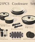 Nonstick Ceramic Cookware Set With Detachable Handle, 21 Pieces, PFOA Free, PFOS Free, Charcoal Finish, assorted pans and utensils