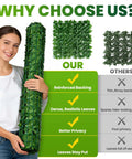 Woman holding 120 By 40 Inch Faux Ivy Privacy Fence Screen With A Reinforced Plastic Grid Base That Stays Put For Patio Balcony Garden