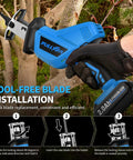 Cordless Reciprocating Saw Featuring Variable Speed Up To 3500 SPM For Smooth Tear Through Steel And Lumber Comes With Twin 2 Ah Batteries For Legit Heavy Duty Job Site Grind, showing tool-free blade installation process.