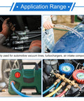 Image showing Blue Silicone Vacuum Tubing Hose For Automotive Use 10 Feet Long Three Sixteenth Inch Inner Diameter Two Millimeter Wall Thickness Beefed Up High Temp Boost Turbo Line For Cars Trucks Marine And Aircraft 130 PSI Max in various automotive applications including vacuum lines and air intake.