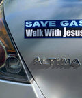 Christian Car Magnet Decal 2.75 By 9.5 Inches White And Red Magnetic Sticker For Cars Faith Based Message To Save Gas