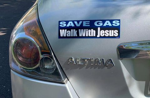 Christian Car Magnet Decal 2.75 By 9.5 Inches White And Red Magnetic Sticker For Cars Faith Based Message To Save Gas