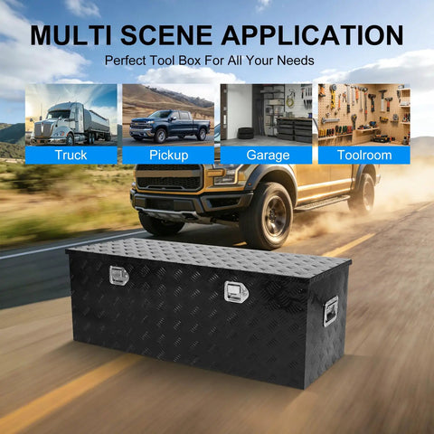 Beefy Heavy Duty Aluminum Truck Bed Tool Box 44 Inch Wide Diamond Plate Waterproof Storage Case With Side Handle And Lock Keys
