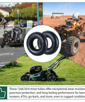 2 Pack Heavy Duty 13x6.50-6 Inner Tubes With TR-13 Valve Stem For Lawn Mowers Tractors Wheelbarrows ATVs Go Karts And More Replacement Tubes Built Tough With Thick Butyl Rubber For Puncture Protection shown with go-kart, ATV, and lawn mower