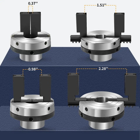 3-1/4 Inch Two Jaw Pen Drilling Lathe Chuck With Reversible Self Centering Jaws 1 Inch By 8 TPI Headstock, size measurement view