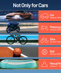 Comparison of uses for Portable Tire Inflator With Digital Pressure Gauge, 150 PSI Cordless Air Pump; includes car, motorcycle, bike, ball, pool float.