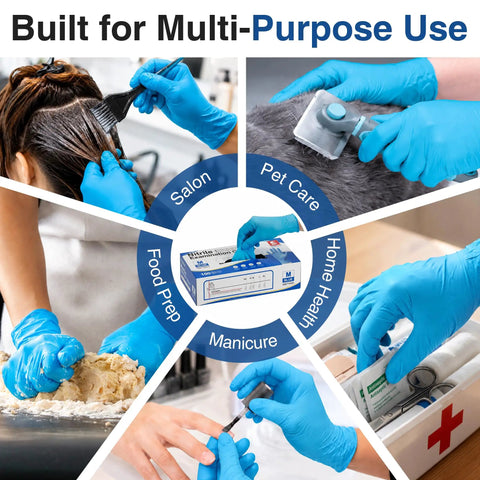 Blue Nitrile Exam Gloves Workhorse for medical, food prep, cooking, and cleaning tasks, disposable latex-free, medium size, 100 count box