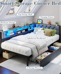 Super Solid Corner Twin XL Bed Frame With Built In Storage Bookcase And Plush Tufted Upholstered Headboard For Kids Room features storage shelves.