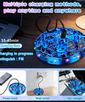Kids Drone For Indoor And Outdoor Fun 2026 Upgrade with USB charging, LED lights, blue hand-operated UFO orb on desk