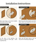 Installation instructions for Slick Polished Nickel Butterfly Hinges For Cabinets And Cupboards with step-by-step visuals.
