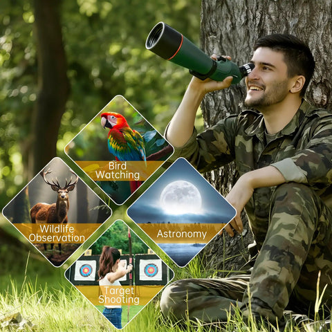 20 To 60x80 HD Spotting Scope With Waterproof Build For Long Range Viewing High Powered Telescope With Fully Multicoated Optics Crystal Clear Image And Wide Field Of View For Birding And Outdoor Adventures, man birdwatching