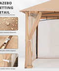 Patio Gazebo Mosquito Netting Screen Walls Beige For 10x10 Gazebos No Fuss Setup Mesh Panels with water-resistant material, zippers, and velcro.