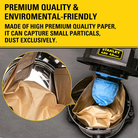 Three Pack AT25 1238 Dust Bags For 4 Gallon Wet Dry Vacuums OEM Grade Replacement Filter Bags Compatible With Porter Cable PCX18301 4B