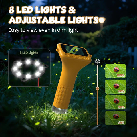 Portable Handheld Digital Microscope For Kids With 1000x Magnification Crystal Clear 1080p Images On A Two Inch IPS Screen Plug And Play USB Connection Easy To Use For Curious Minds To Explore The Micro World. 8 LED lights and adjustable brightness