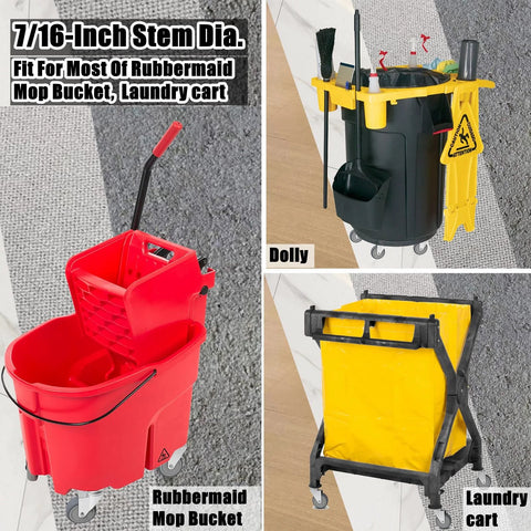 Swivel Stem Caster Set Four Inch Wheel with Seven Sixteenth Inch Stem Diameter for Rubbermaid Mop Buckets and Carts