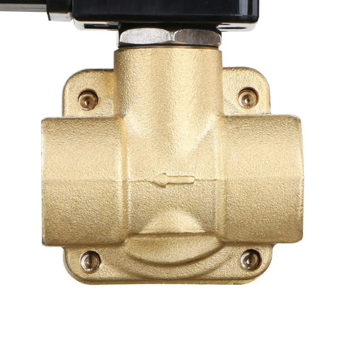 Front view of Heavy Duty 1/4 Inch Brass Electric Solenoid Valve 12V DC Normally Closed 230 PSI Viton Seal For Non Potable Water Air And Oil