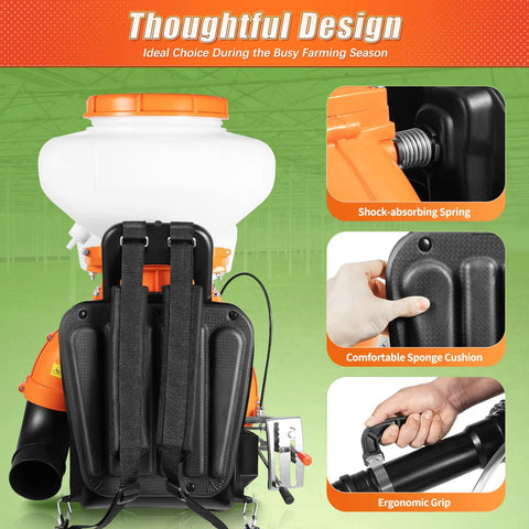 Gas Powered Backpack Sprayer Fogger With 3.7 Gallon Tank, 41.5cc Engine, back view showing ergonomic features
