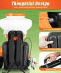 Rear view Heavy-Duty Gas Backpack Sprayer With 3.7 Gallon Tank, ergonomic grip, sponge cushion, and shock-absorbing spring