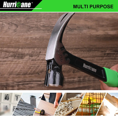 16 Oz Claw Hammer With Magnetic Nail Holder for Easy Start, showing ergonomic non-slip handle on wood surface.