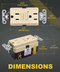 Dimensions of 15 Amp GFCI Outlets With LED Indicator And Self Test For Easy No Fuss Install Slim Duplex Receptacles 125V 1875W Ivory