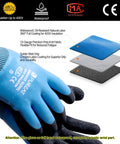 Heavy Duty Insulated Electrical Work Gloves Featuring Beefy 400V High Voltage Shock Protection Plus No Fuss Waterproof Oil Resistant Coating For Your Daily Grind Construction Jobs with latex grip detail and waterproof coating.