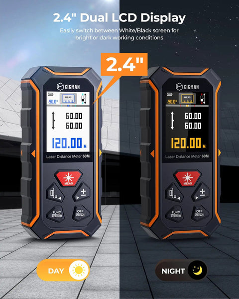 Dual Laser Measuring Tool With Bidirectional And Unidirectional Modes, Measures Up To 393 Feet With Precision, Built For Quick Home Improvement And DIY Projects, Easy One Hand Use, 2.4-inch LCD day and night display