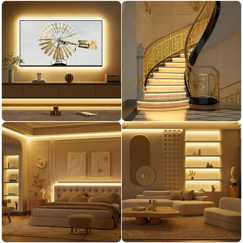 Lit 2700K COB LED Strip Light Kit With 16.4 Ft Of Dimmable Warm White LEDs in home interior lighting setups