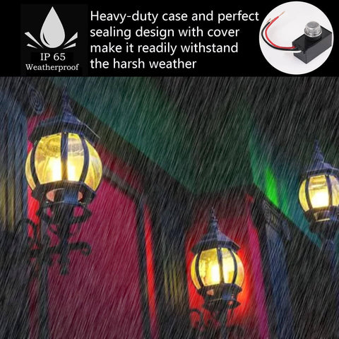 Outdoor lanterns illuminated by 2 Pack Dusk To Dawn Photocell Sensor For Outdoor Lighting 120 To 277V Auto On Off Switch in rain