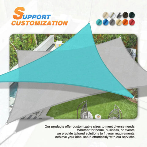 Installed Beige 6 Ft Triangle Sun Shade Sail For Patio Pergola Backyard Deck Carport UV Blocking Permeable HDPE Knit