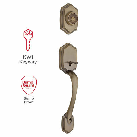 Antique Brass Front Door Lock Set With Deadbolt Exterior Handleset And Interior Knob Pick Resistant SmartKey Rekey Security