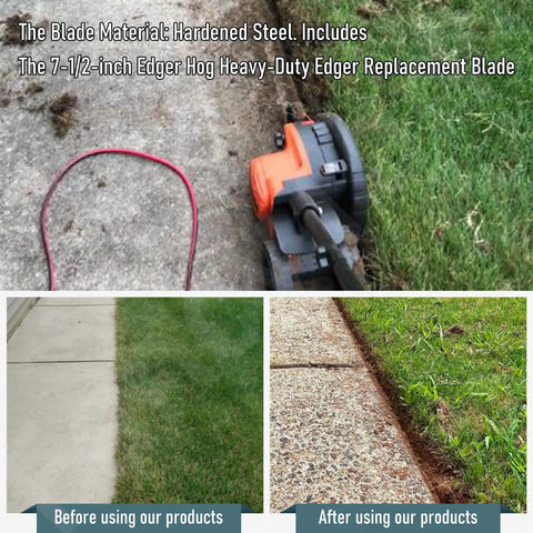 Two Pack EB 007 Seven And A Half Inch Edge Hog Built Tough Edger Replacement Blade For Black And Decker LE750 in use on lawn