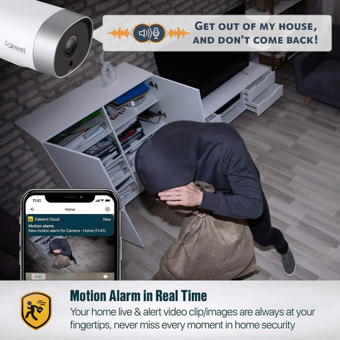 Outdoor WiFi Security Cam 1080p With Night Vision And Motion Detection alerts on phone, detects intruder in home for security