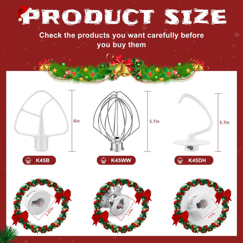 All In One 4.5 Quart Tilt Head Stand Mixer Attachments Set With Wire Whip, Dough Hook, And Coated Flat Beater, size details
