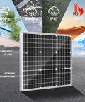 50W 12V Solar Panel Kit With Waterproof MPPT Controller Trickle Charger Maintainer, showcasing durability and weather resistance.