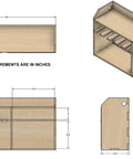 Dimensions of Cordless Drill Tool Holder Organizer Rack With Custom 5 Slot Design Wood Shelf for Home Workshop Multi Storage Made In The USA