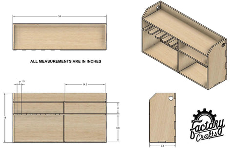 Dimensions of Cordless Drill Tool Holder Organizer Rack With Custom 5 Slot Design Wood Shelf for Home Workshop Multi Storage Made In The USA
