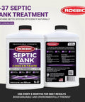 Dual-pack K-37 septic tank treatment bottles with label description for septic system maintenance.