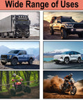 Collage of 6 vehicles: semi-truck, off-road pickup, blue pickup, white SUV, ATV, dirt bike.