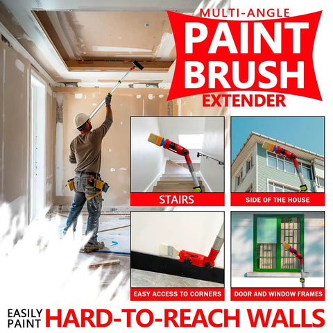 Multi Angle Paint Brush Extender For High Ceilings Red With Rotating Head 3 In 1 Edger Tool in use on different surfaces