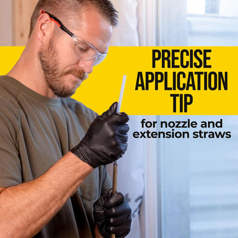 Man using High Precision Spray Foam Gun For Insulating Foam Sealant With Adjustable Flow Control Contractor Grade Pro Applicator And Non Stick PTFE Coating For Smooth Precise Application And No Fuss Cleanup